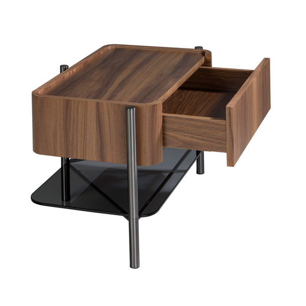 Bedside table in walnut and dark steel