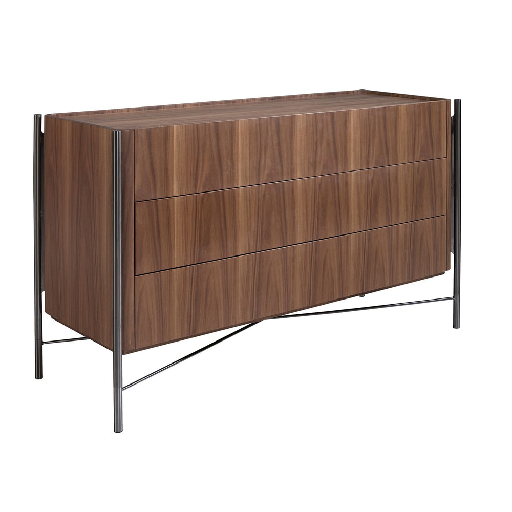 Chest of drawers in walnut and dark steel
