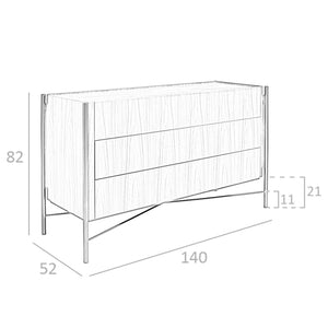 Chest of drawers in walnut and dark steel