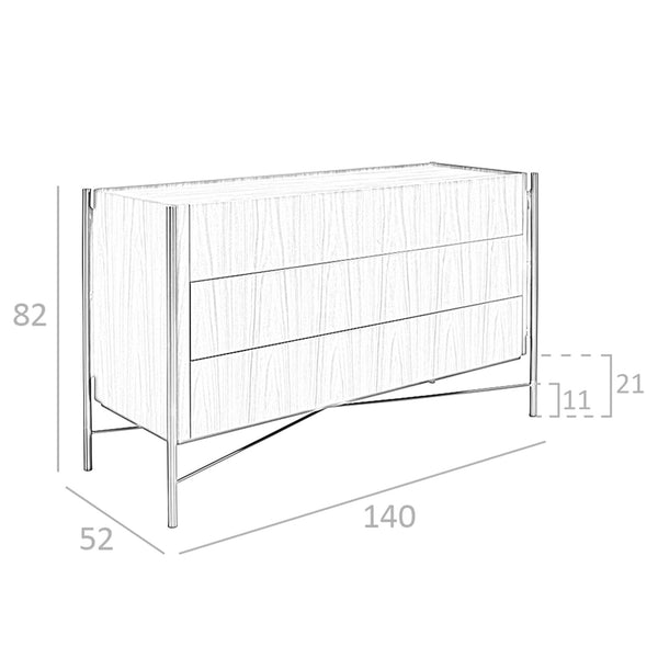 Chest of drawers in walnut and dark steel