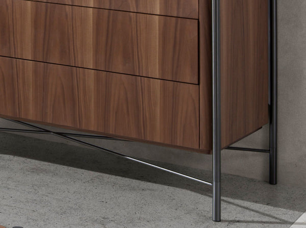 Chest of drawers in walnut and dark steel
