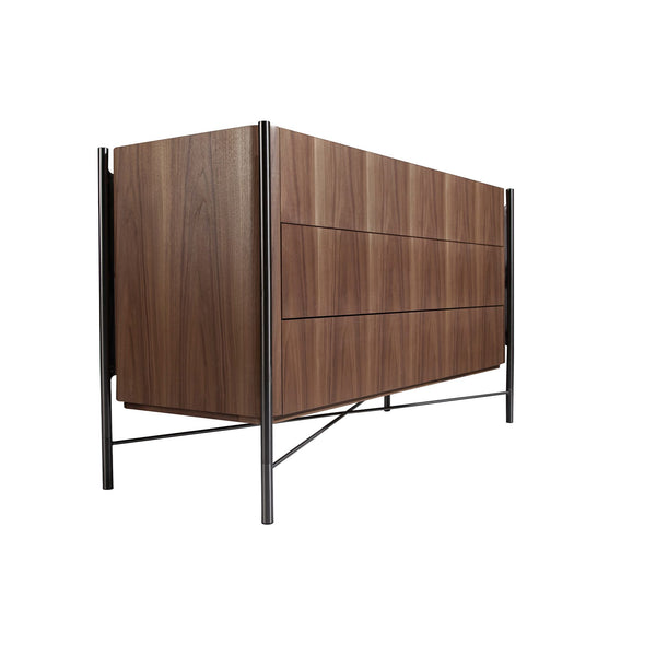 Chest of drawers in walnut and dark steel