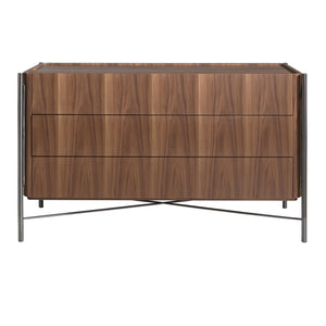 Chest of drawers in walnut and dark steel
