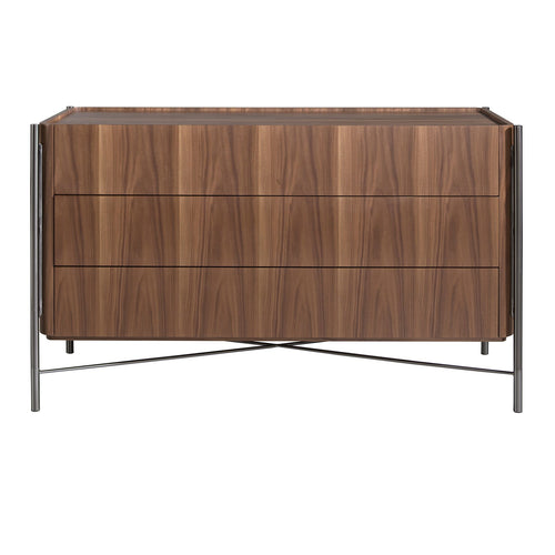 Chest of drawers in walnut and dark steel