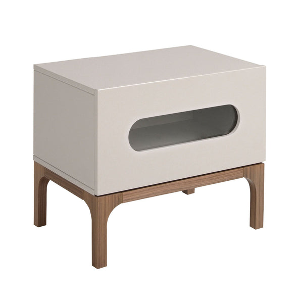Walnut and gray bedside table with interior lighting