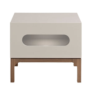 Walnut and gray bedside table with interior lighting