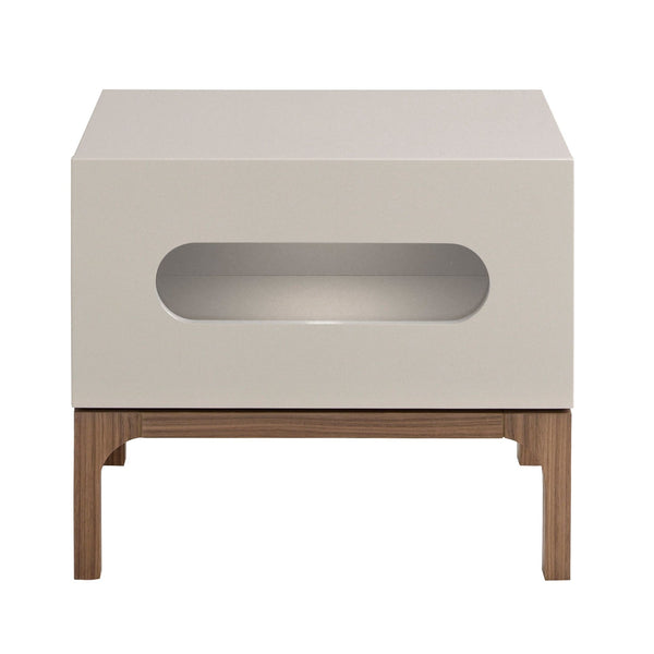 Walnut and gray bedside table with interior lighting