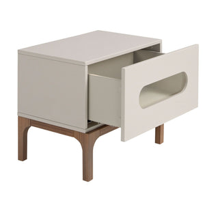 Walnut and gray bedside table with interior lighting