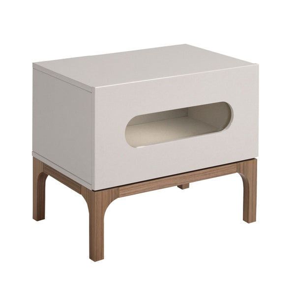 Walnut and gray bedside table with interior lighting