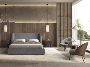 Dark gray fabric bed