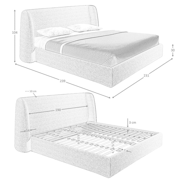 Dark gray fabric bed