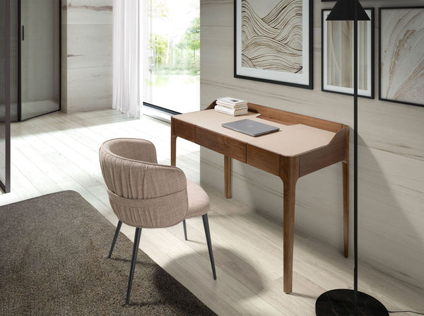 Desk with synthetic leather and walnut top