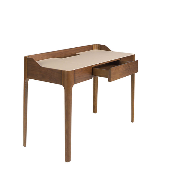Desk with synthetic leather and walnut top