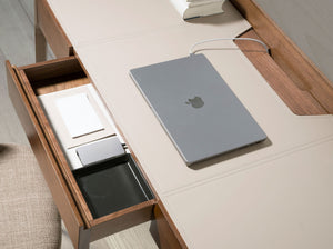 Desk with synthetic leather and walnut top