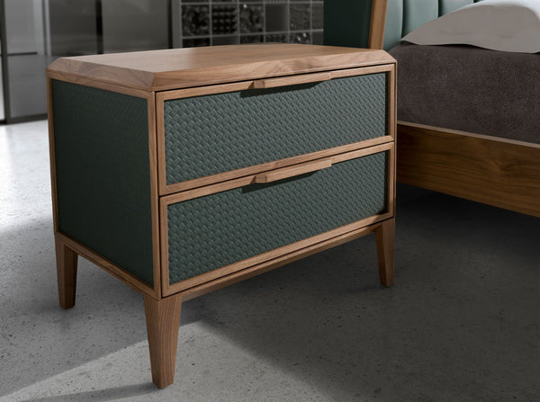 Dark green and walnut PVC bedside table