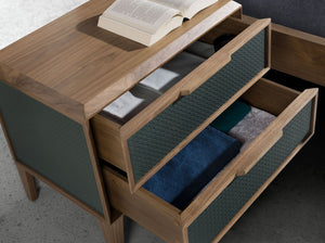 Dark green and walnut PVC bedside table