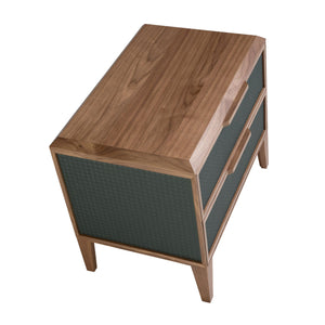 Dark green and walnut PVC bedside table