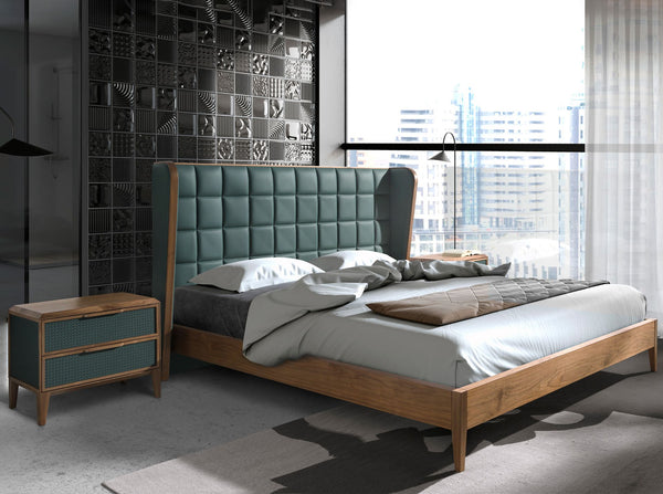 Dark green and walnut PVC bedside table