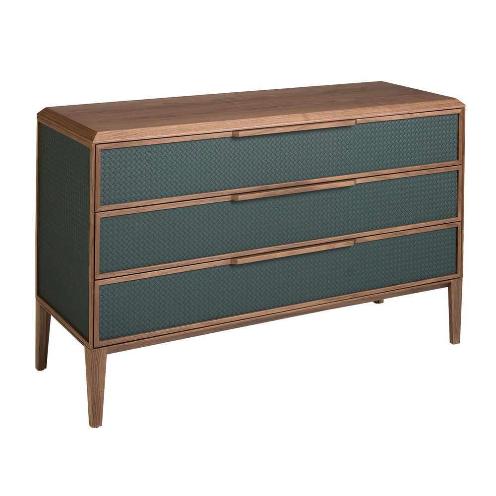 Dark green and walnut PVC chest of drawers