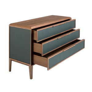 Dark green and walnut PVC chest of drawers