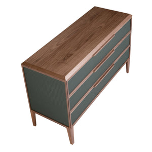 Dark green and walnut PVC chest of drawers