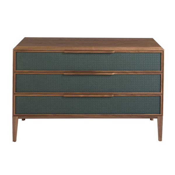 Dark green and walnut PVC chest of drawers