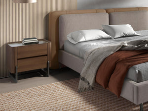 Bedside table in dark metallic steel and walnut with porcelain marble top