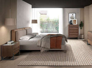 Bedside table in dark metallic steel and walnut with porcelain marble top