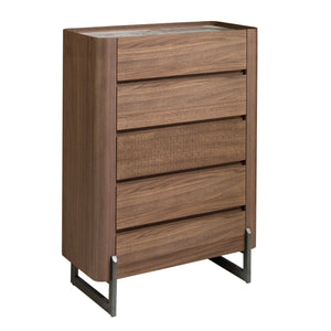 Chiffonier in walnut and dark metallic steel with porcelain marble top