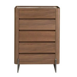 Chiffonier in walnut and dark metallic steel with porcelain marble top