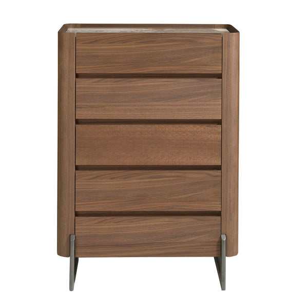 Chiffonier in walnut and dark metallic steel with porcelain marble top