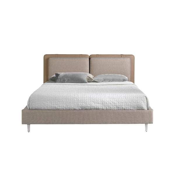Bed in mink fur and gray fabric