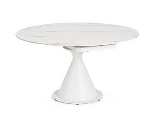 Extendable Round Dining Table 85–130 cm – White Modern Table