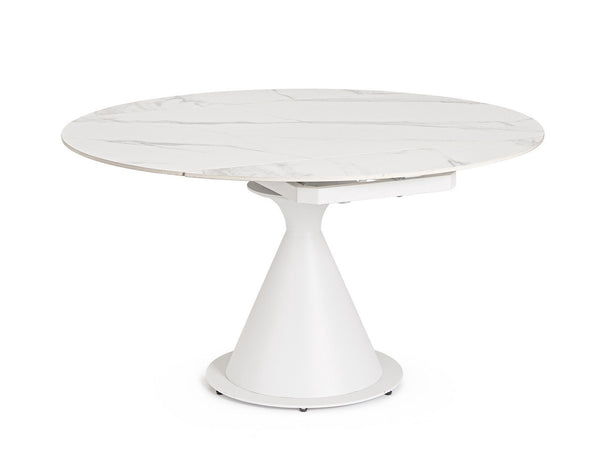 Extendable Round Dining Table 85–130 cm – White Modern Table