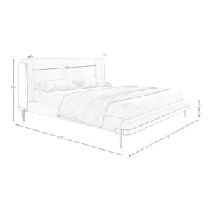 Bed in light gray fabric and dark gray synthetic leather