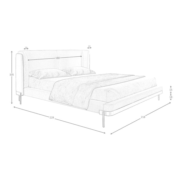Bed in light gray fabric and dark gray synthetic leather