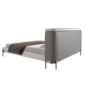 Bed in light gray fabric and dark gray synthetic leather
