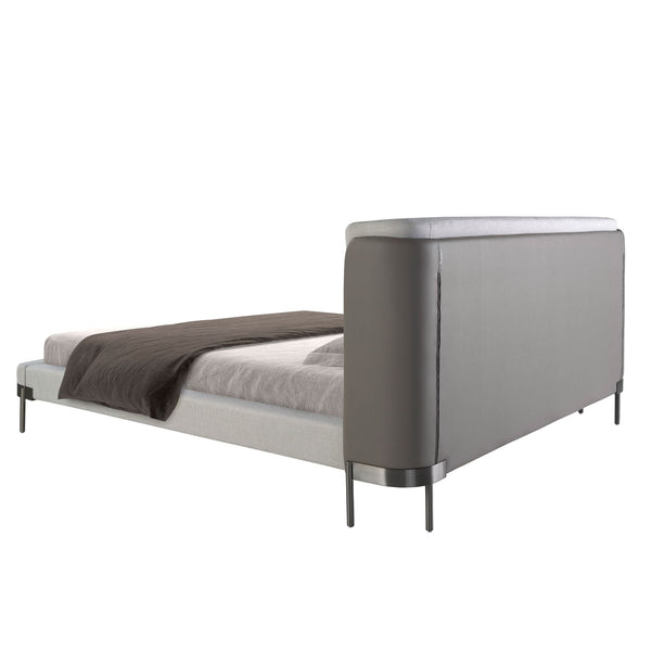 Bed in light gray fabric and dark gray synthetic leather