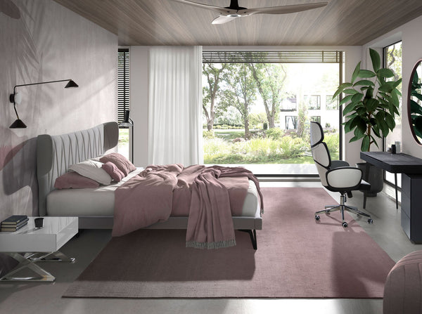 Light gray fabric bed