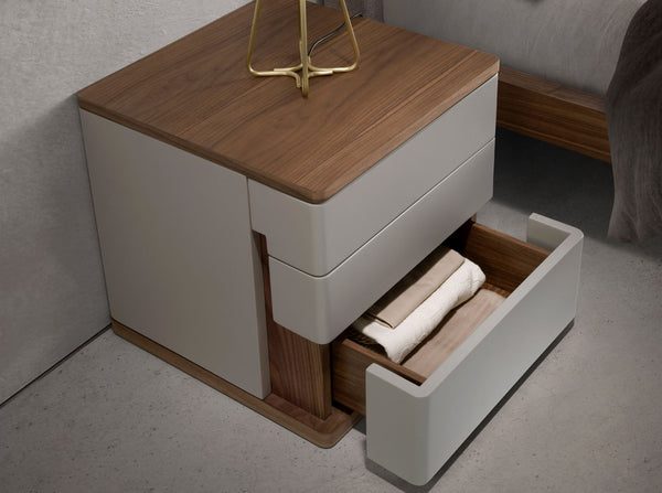 Bedside table in gray and walnut wood