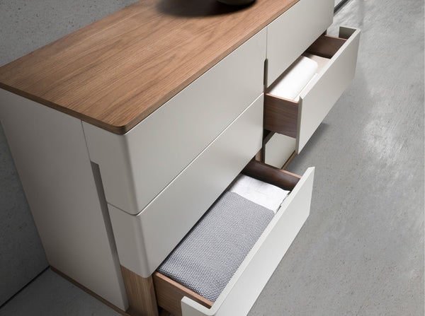 Chest of drawers in gray and walnut wood