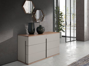 Chest of drawers in gray and walnut wood