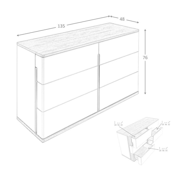 Chest of drawers in gray and walnut wood