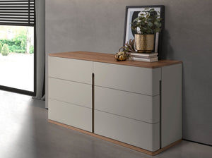 Chest of drawers in gray and walnut wood