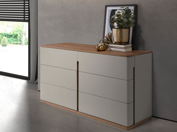 Chest of drawers in gray and walnut wood