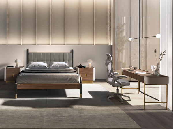 Dark gray leather bed