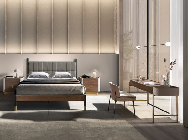 Dark gray leather bed