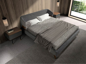 Bedside table in dark gray matte wood, black steel and walnut top