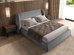 Bedside table in dark gray matte wood, black steel and walnut top