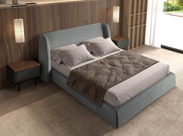 Bedside table in dark gray matte wood, black steel and walnut top